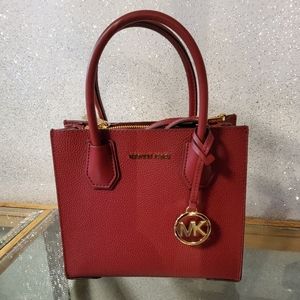 NWT Michael Kors Mercer Medium Leather Messenger Satchel Bag Mulberry Red